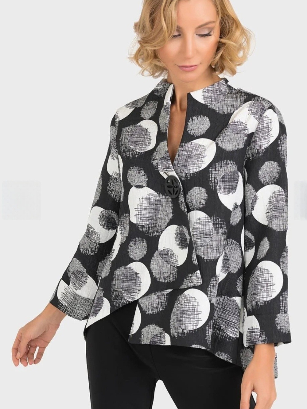 Joseph Ribkoff Asymmetrical Abstract Pattern Jacket